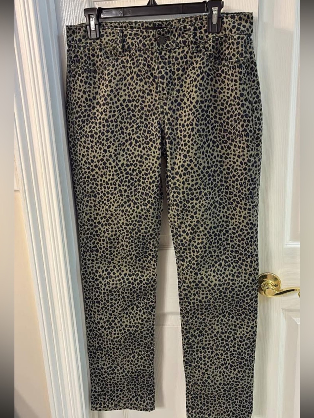 Talbots Straight Leg Olive and Black Leopard Print Denim Pants SZ 8